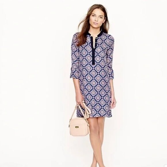 J.Crew "Rosie" silk tunic shift dress in navy medallion paisley - size 2 - Picture 1 of 8
